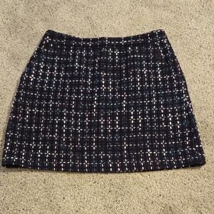 LOFT Black and Blue Tweed Midi Skirt